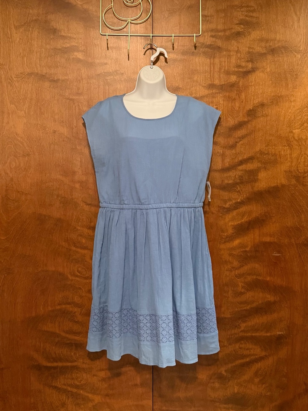 Old Navy Cap Sleeve Crochet Hem Crinkle Dress Womens L Fit & Flare Cotton Lined